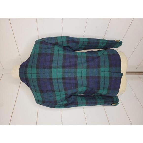 J Crew size 8 Petite green & navy blue tartan plaid 2 button blazer - Picture 2 of 4